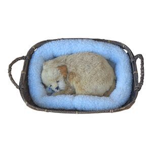 Sleeping Puppy in Basket Realistic Plush Pet Mate